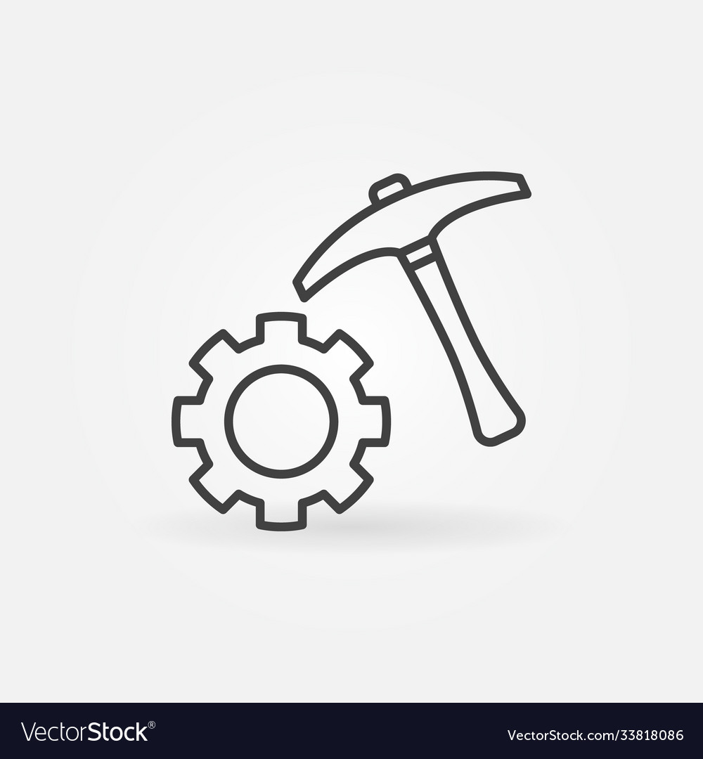 Pickaxe with cog wheel linear concept icon vector image Pickaxe with cog wheel linear concept icon