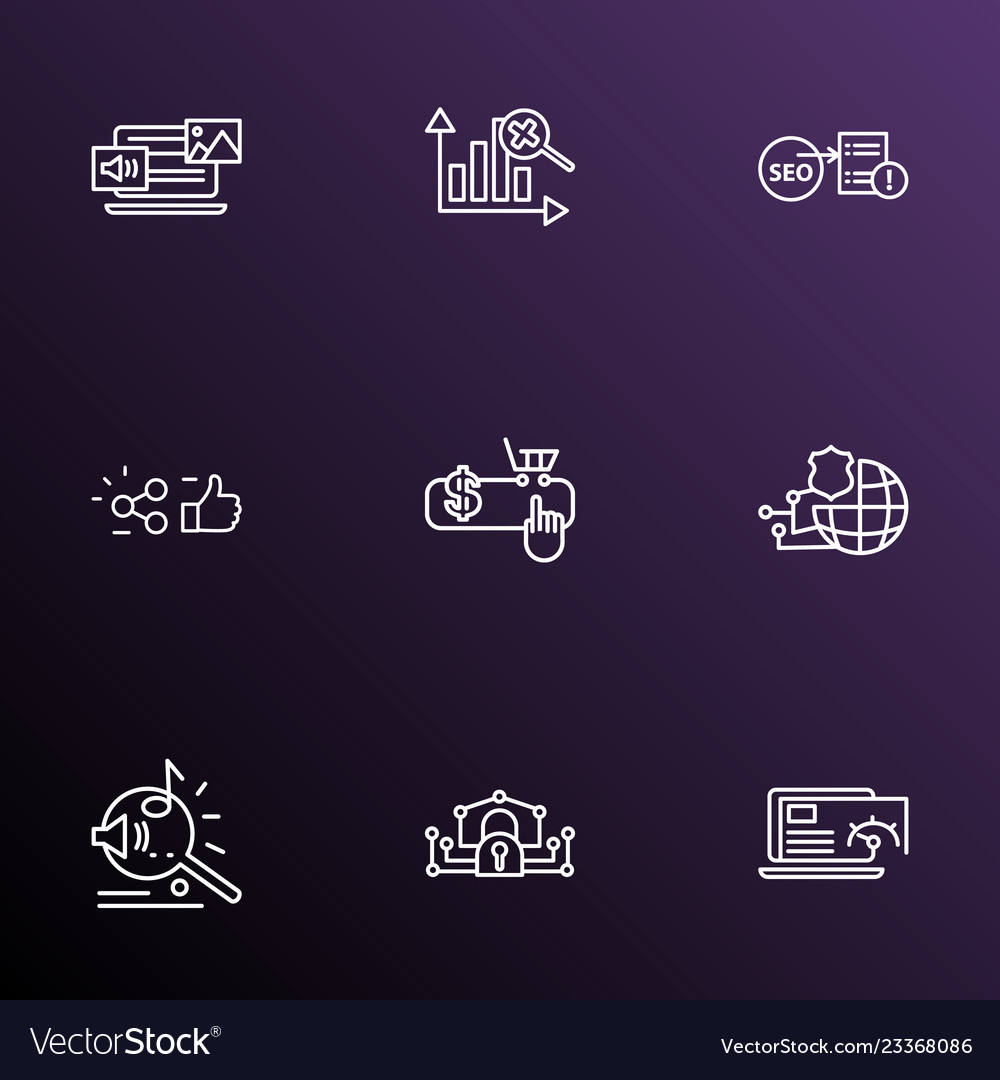 Search icons line style set with mixed content vector image Search icons line style set with mixed content