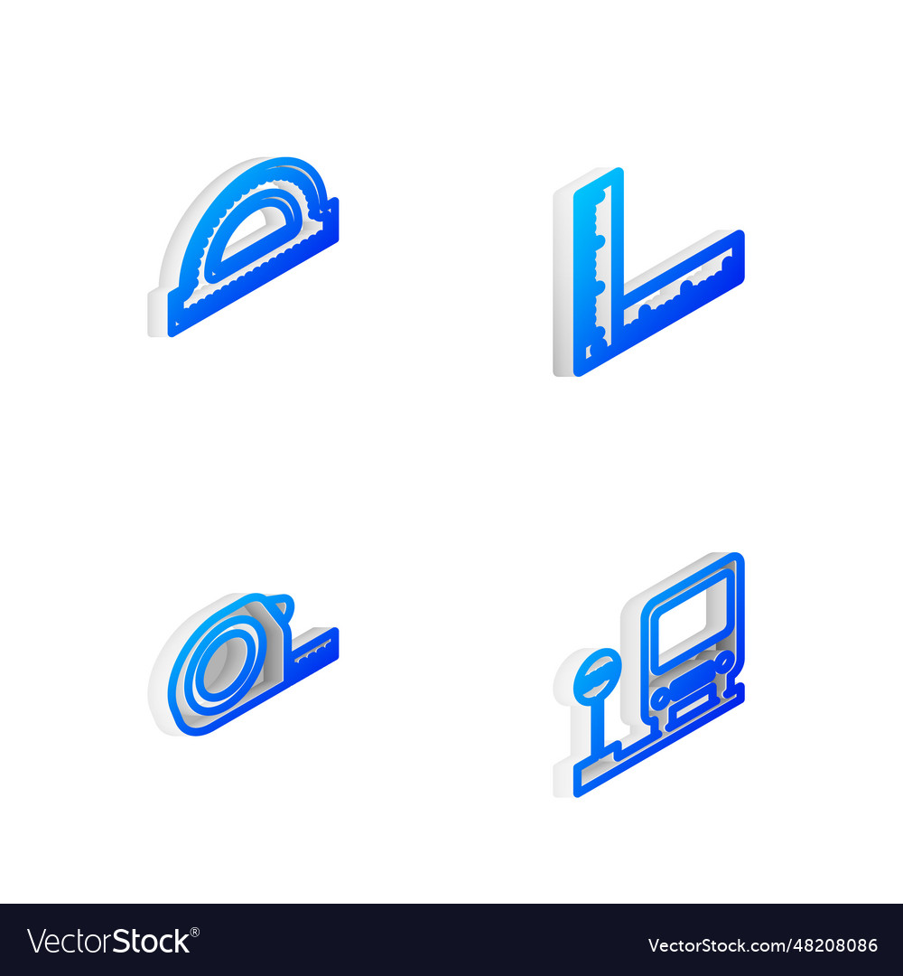 Set isometric line folding ruler protractor grid vector image Set isometric line folding ruler protractor grid