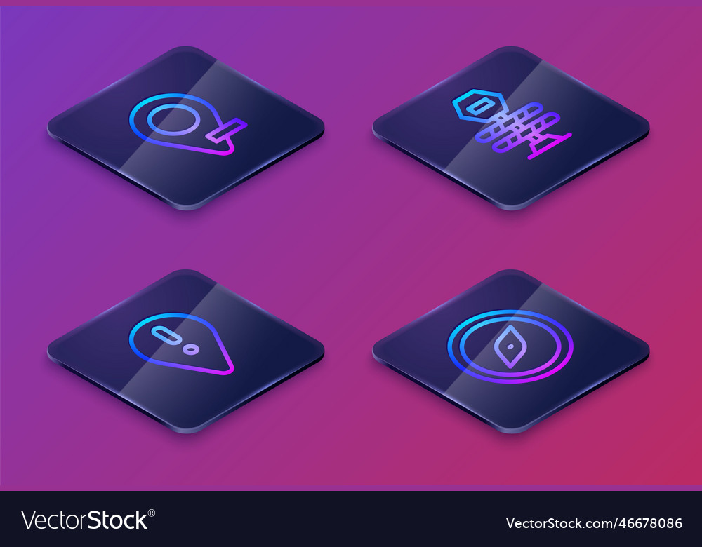 Set isometric line location with exclamation mark vector image Set isometric line location with exclamation mark