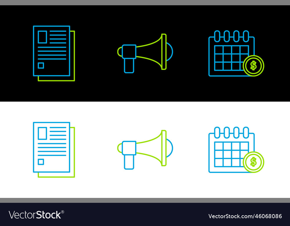 Set line financial calendar file document vector image Set line financial calendar file document