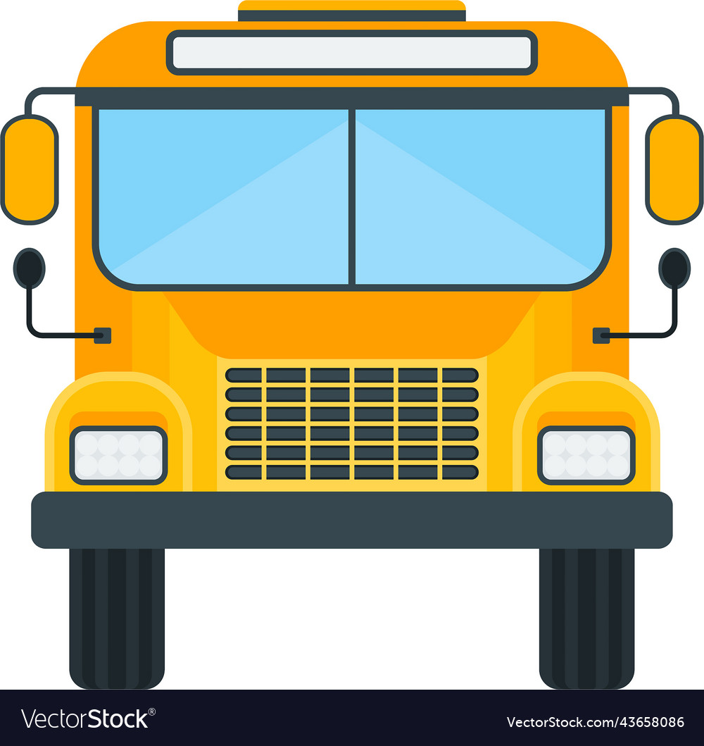 Yellow school bus front view transporting