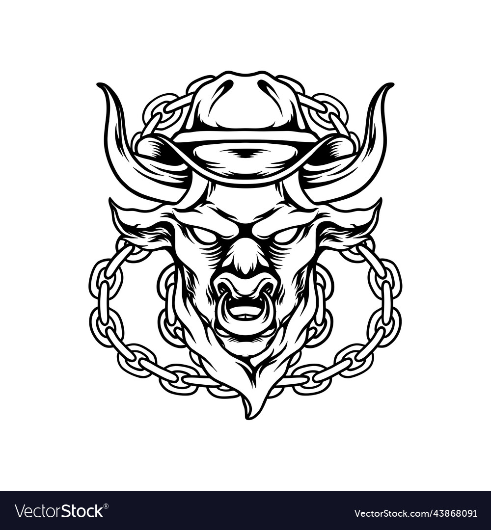 Angry bull with chain silhouette vector image Angry bull with chain silhouette