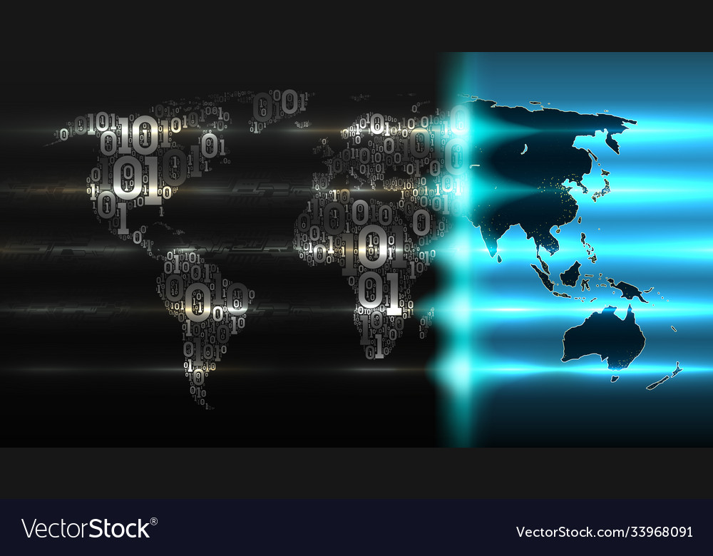 Binary code world map with a background vector image Binary code world map with a background