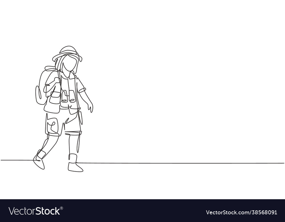 Continuous one line drawing girl wearing safari vector image Continuous one line drawing girl wearing safari