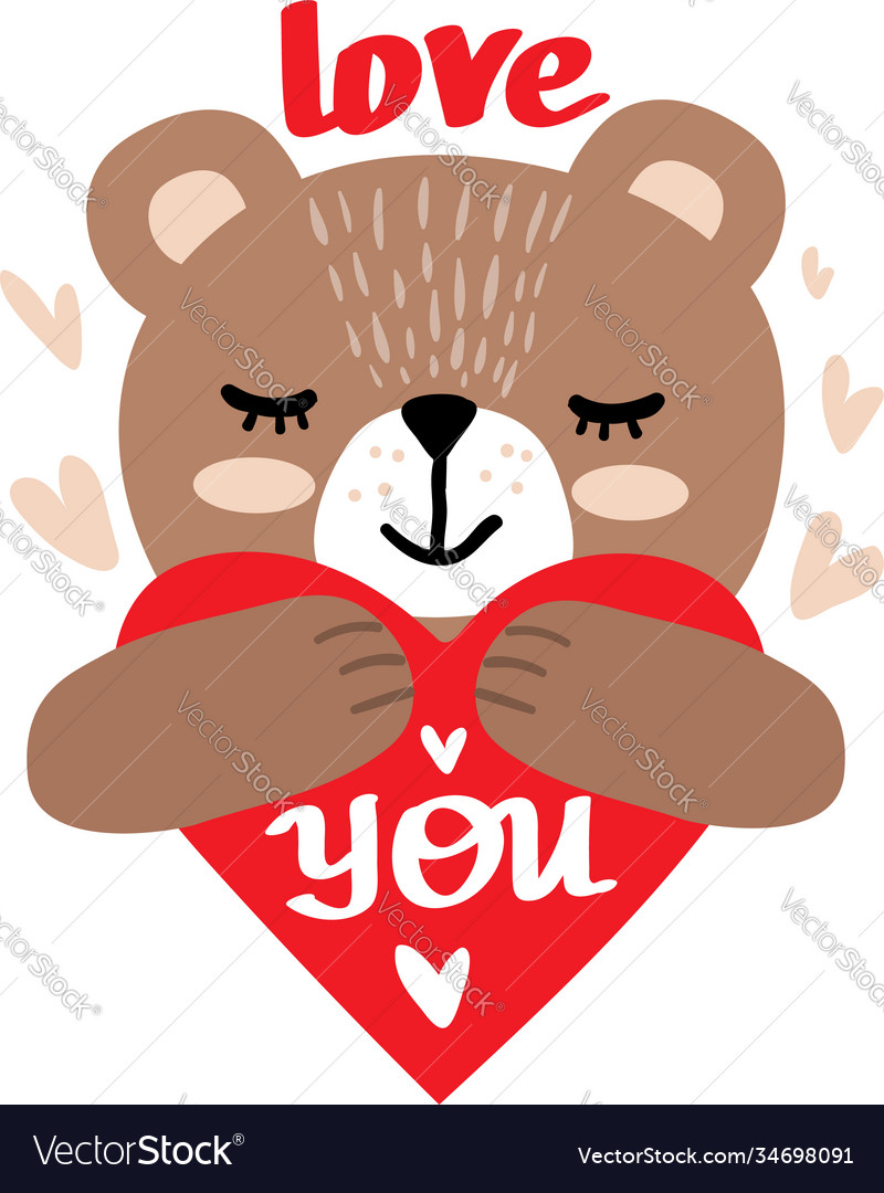 Cute little teddy bear holding heart Royalty Free Vector