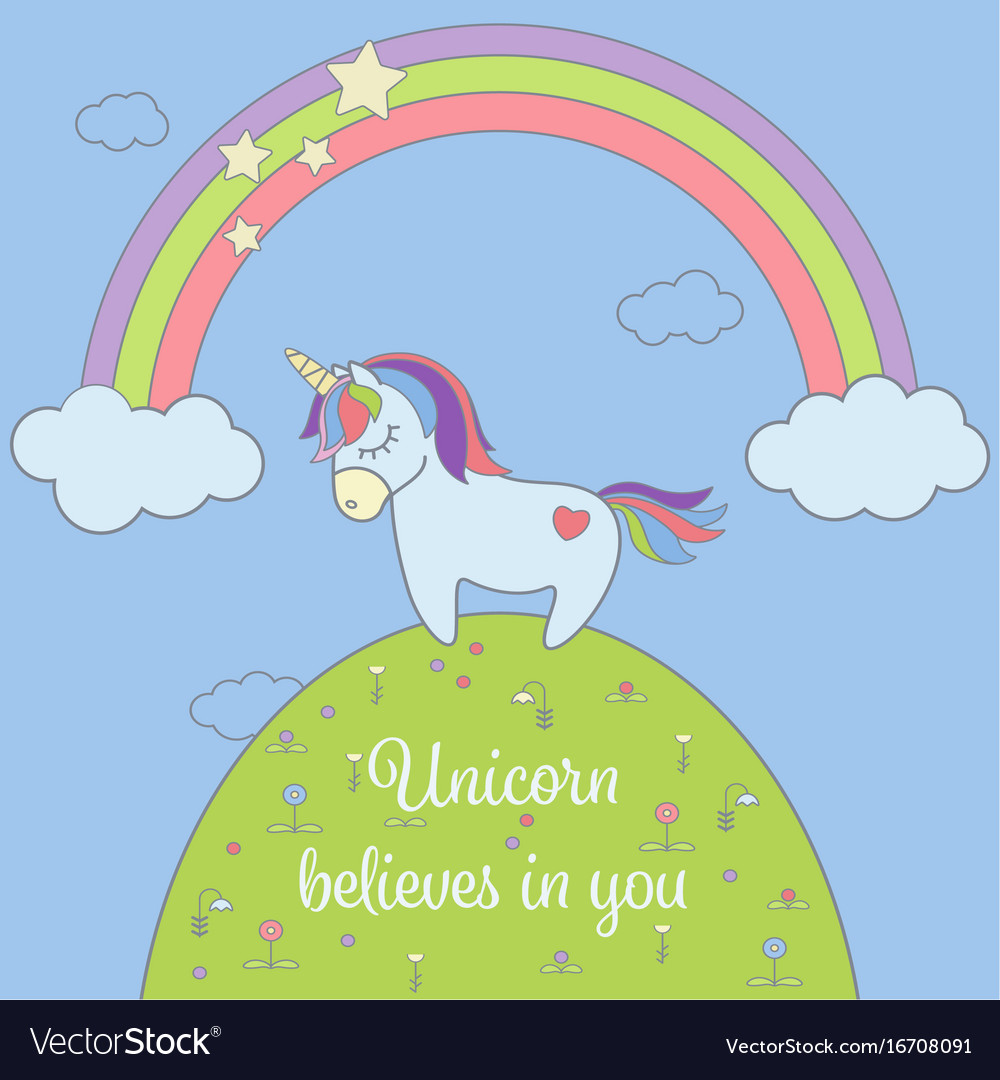 Cute Unicorn And Rainbow With Stars Clouds Vector Image Cute Unicorn And Rainbow With Stars Clouds Vector Image