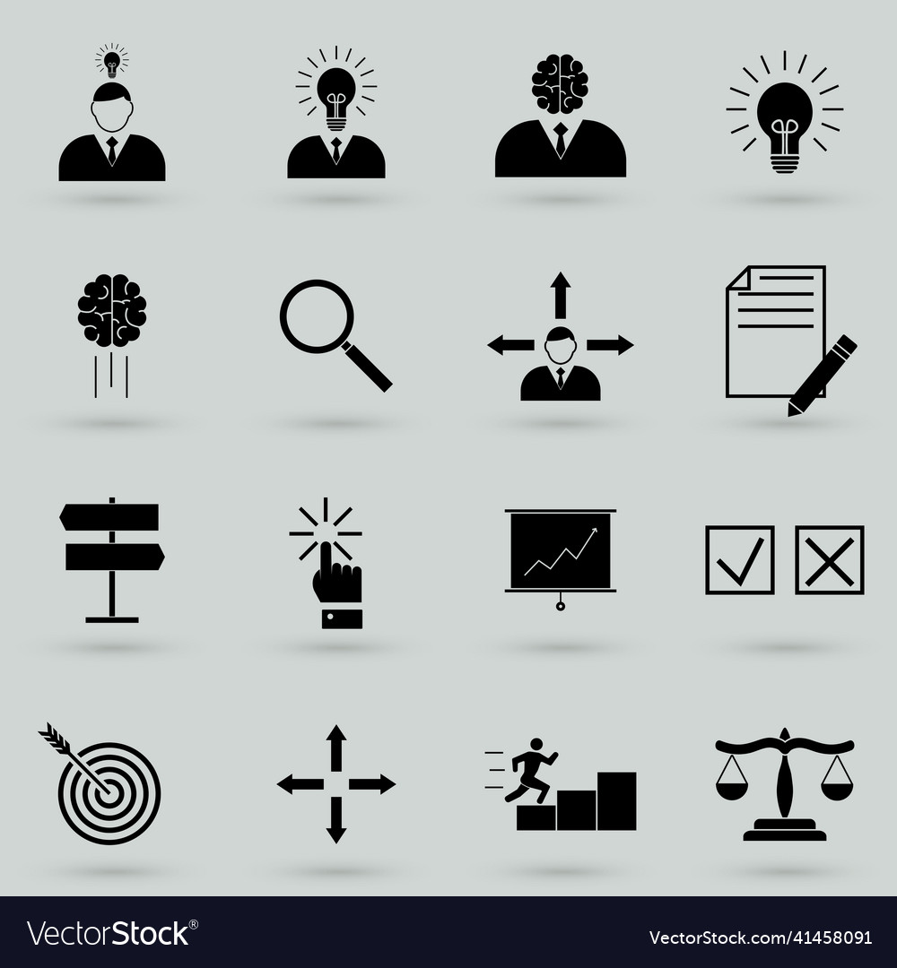 Find solution icon set simple of 16 vector image Find solution icon set simple of 16