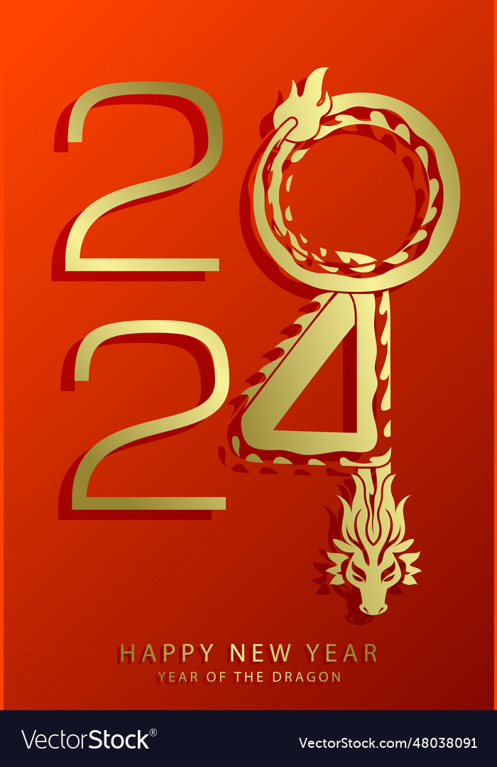 Golden dragon silhouette 2024 new year card