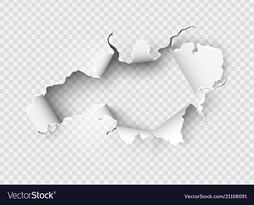 Hole torn in ripped paper on transparent Vector Image