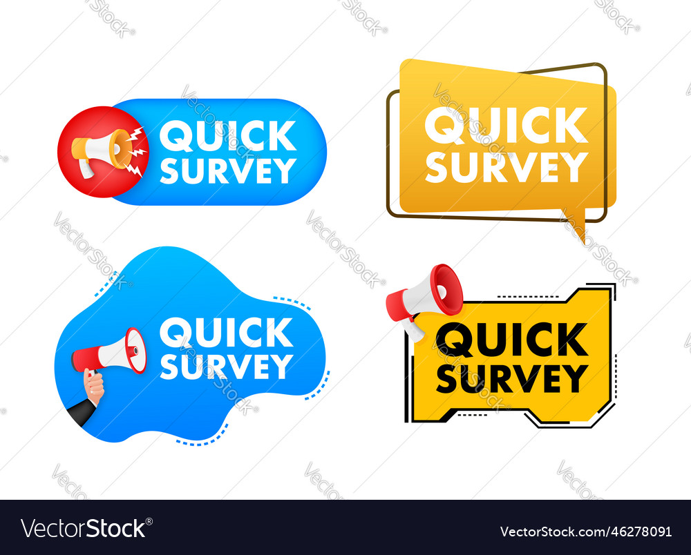 Megaphone label set with text quick survey