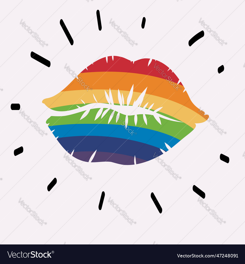 Rainbow Colored Lip Print Lgbtq Pride Day Vector Image