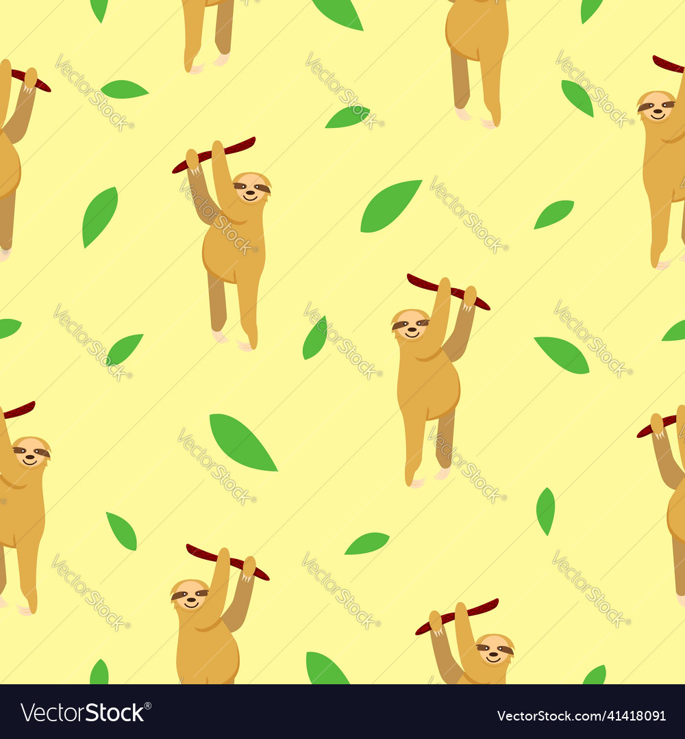 Seamless pattern of sloths hanging on tree branch vector image Seamless pattern of sloths hanging on tree branch