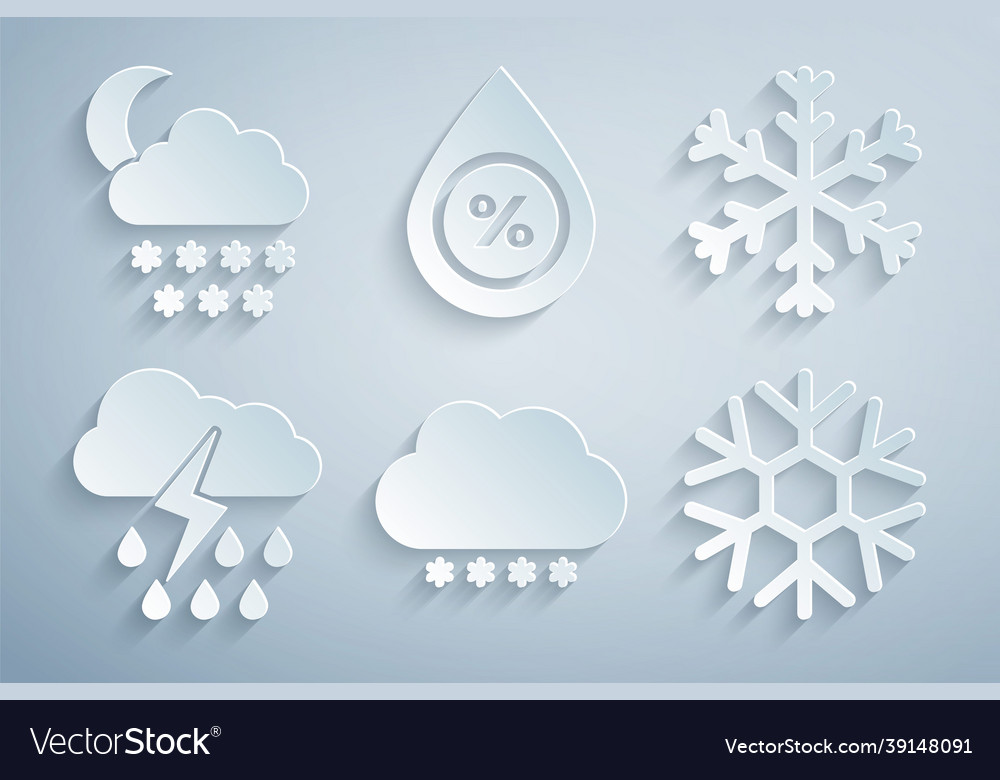 Set cloud with snow snowflake rain and lightning