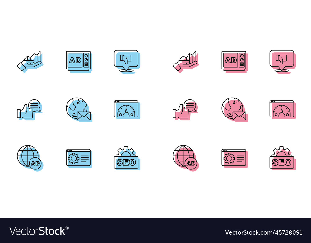 Set line advertising browser setting pie chart vector image Set line advertising browser setting pie chart