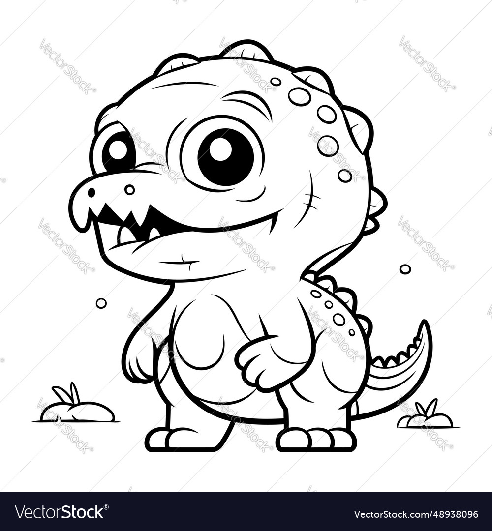 Black and white cartoon of cute dinosaur animal Vector Image
