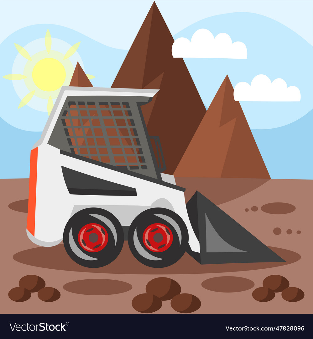 Bobcat loader on building plot during work vector image Bobcat loader on building plot during work