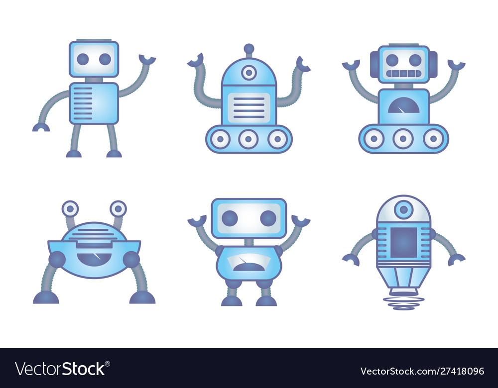 Bundle robots cyborg set icons vector image Bundle robots cyborg set icons