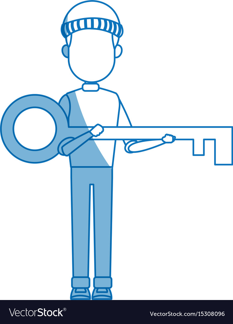 Computer hacker man character holding key system