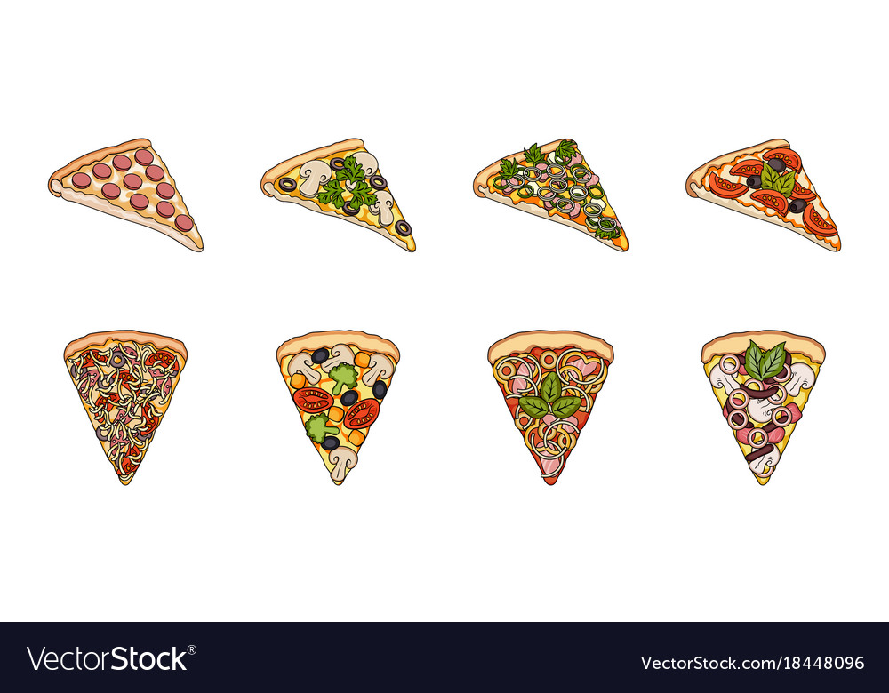 Different pizza icons in set collection for design
