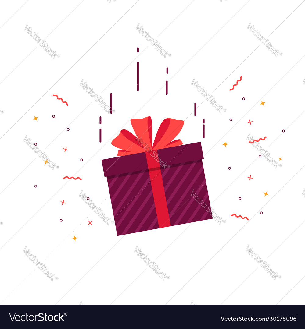 Falling gift with bows and firework down