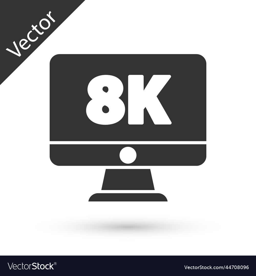 Grey computer pc monitor display with 8k video vector image Grey computer pc monitor display with 8k video