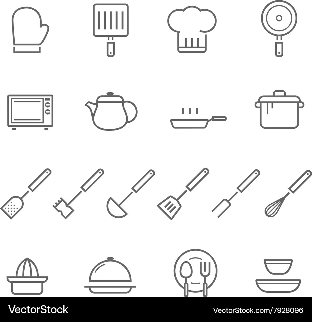 Lines icon set - kitchenware Royalty Free Vector Image