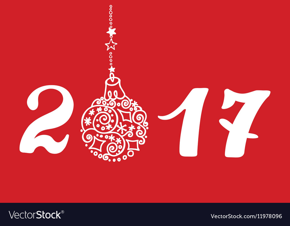 New year 2017 greeting card with hand drawing ball