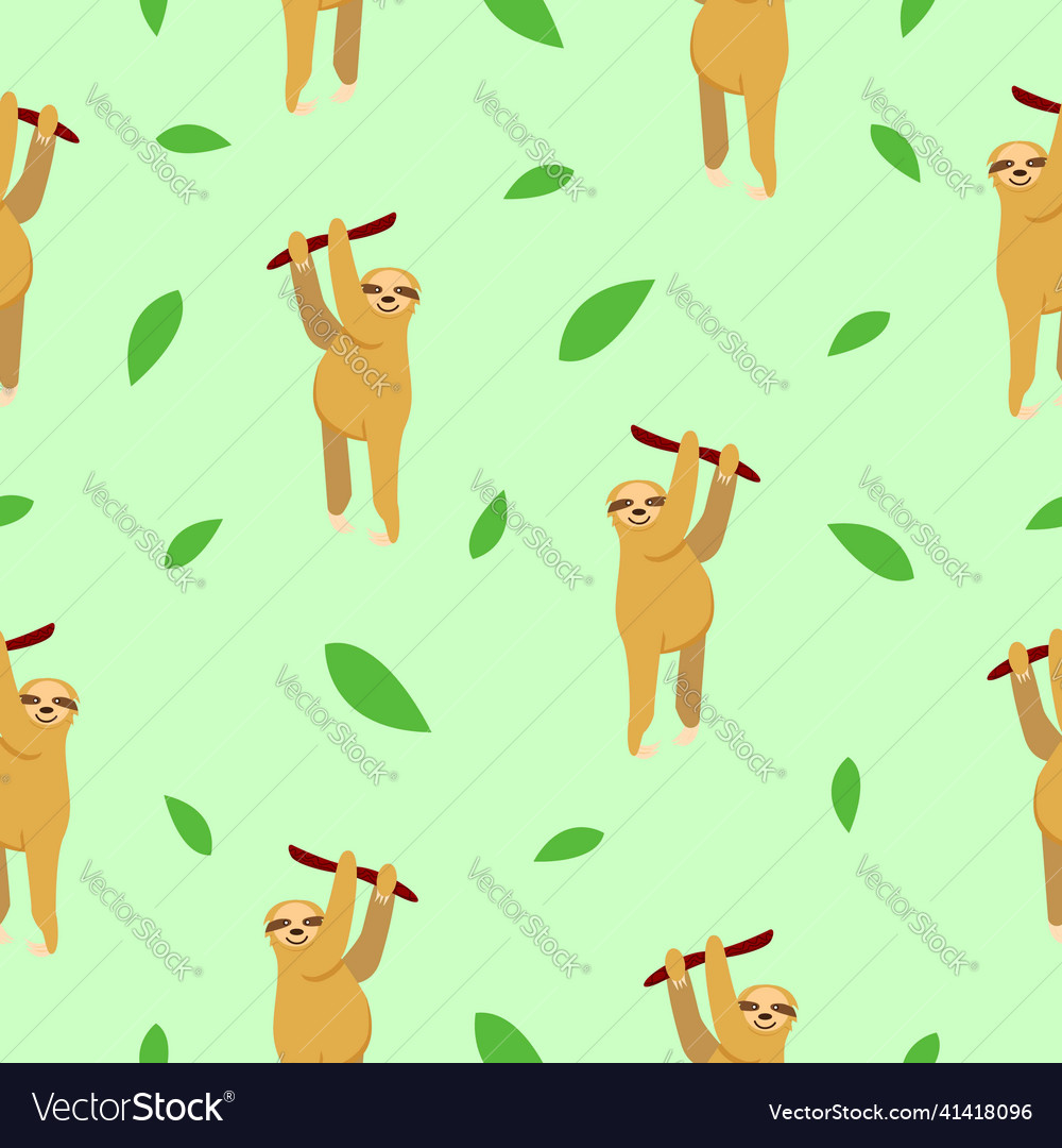 Seamless pattern of sloths hanging on tree branch vector image Seamless pattern of sloths hanging on tree branch