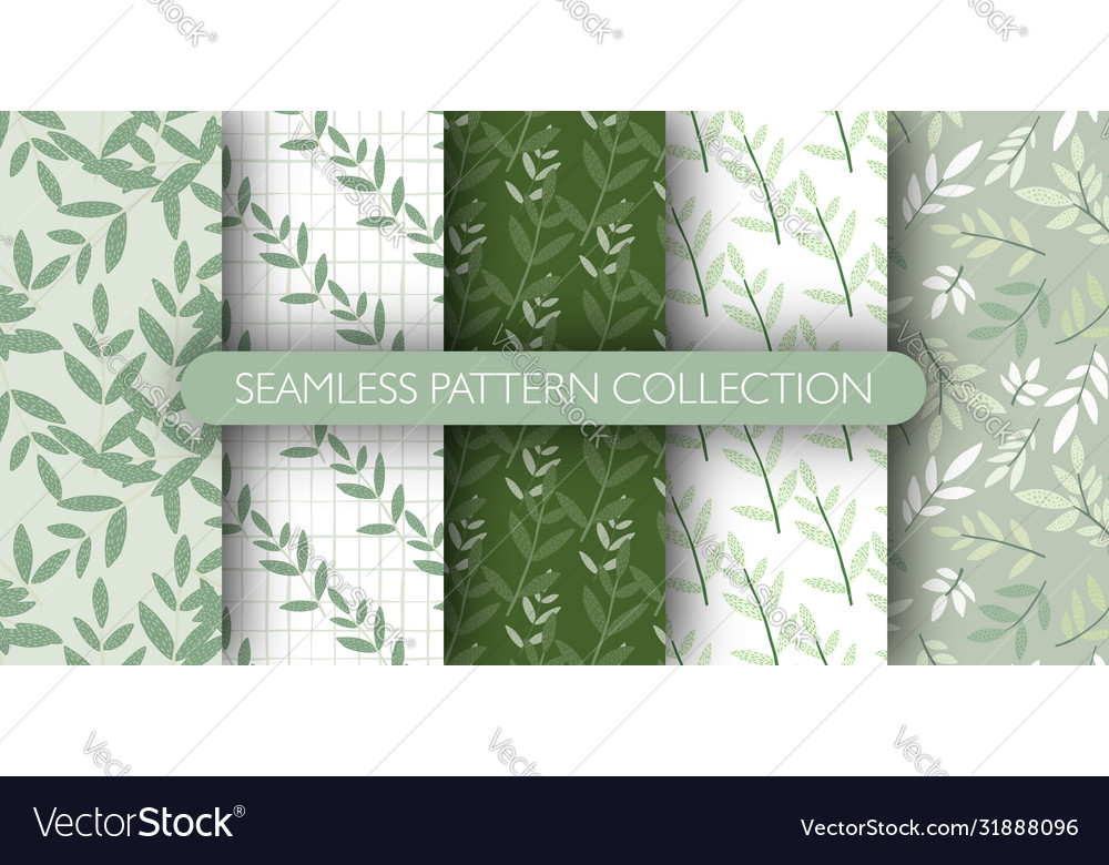 Set branches with leaves seamless pattern vector image Set branches with leaves seamless pattern