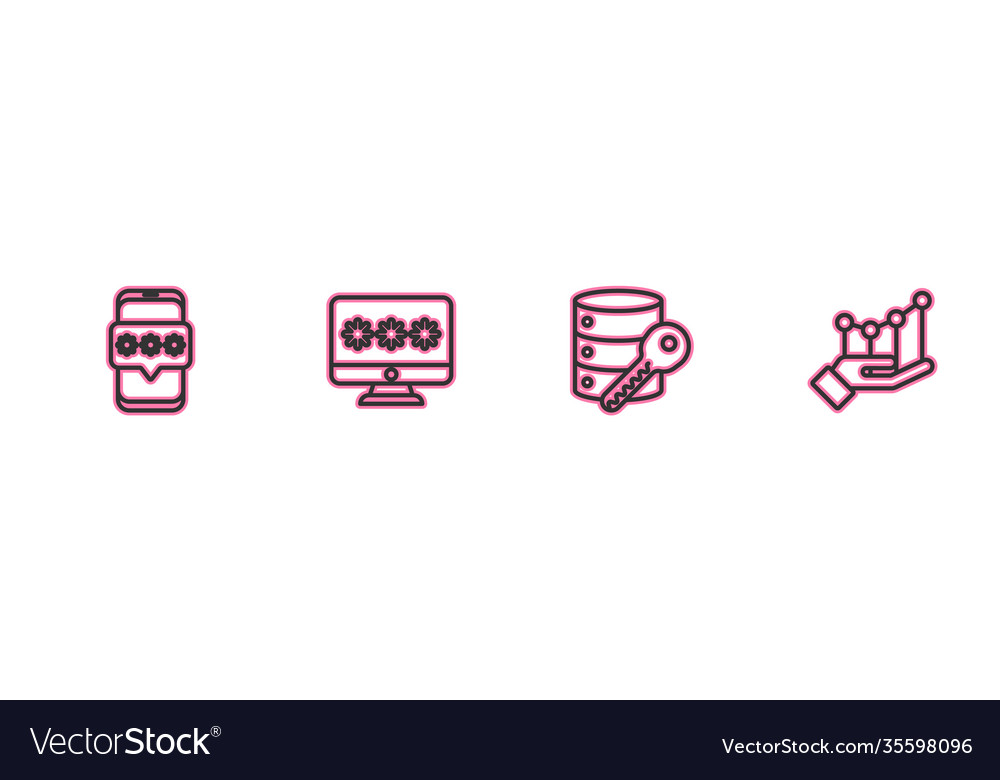 Set line mobile and password server security vector image Set line mobile and password server security