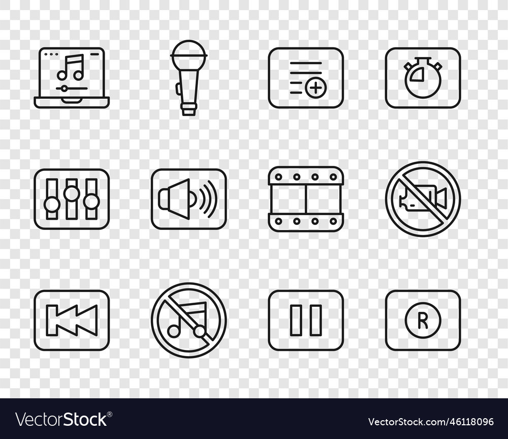 Set line rewind button record add playlist vector image Set line rewind button record add playlist