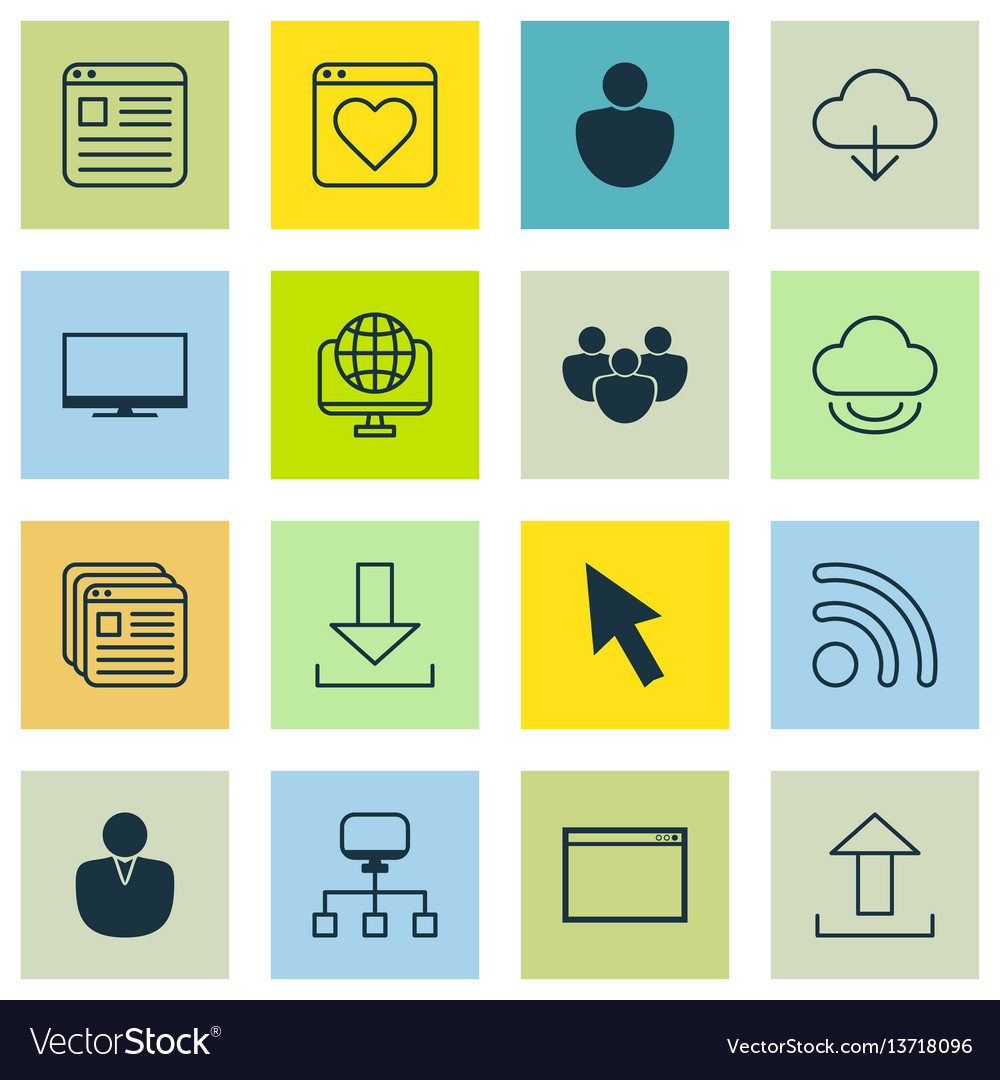 Set of 16 internet icons includes virtual storage vector image Set of 16 internet icons includes virtual storage