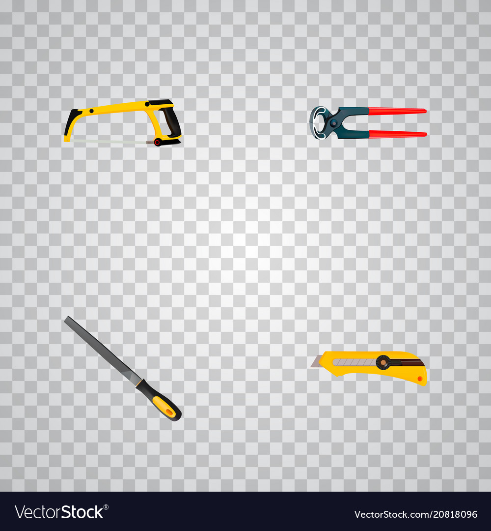 Set of instruments realistic symbols with hacksaw vector image Set of instruments realistic symbols with hacksaw