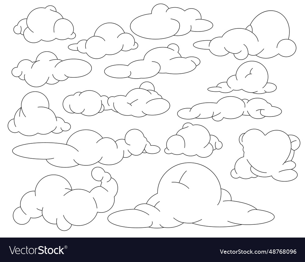 Set of line clouds on a transparent background