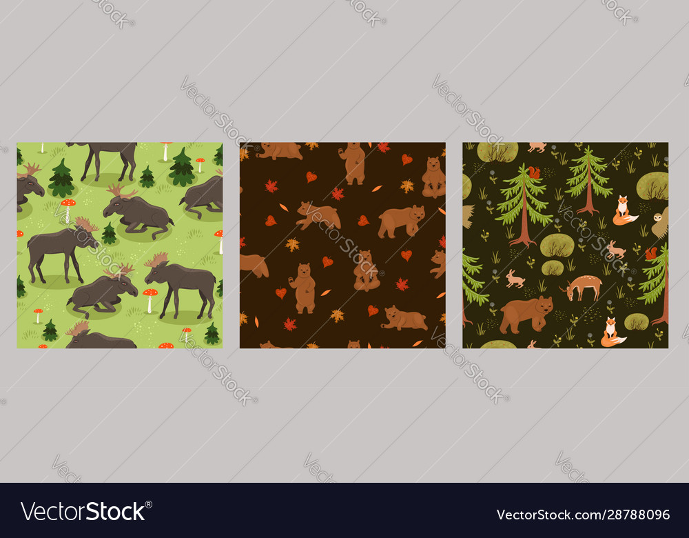Set seamless patterns with animals vector image Set seamless patterns with animals