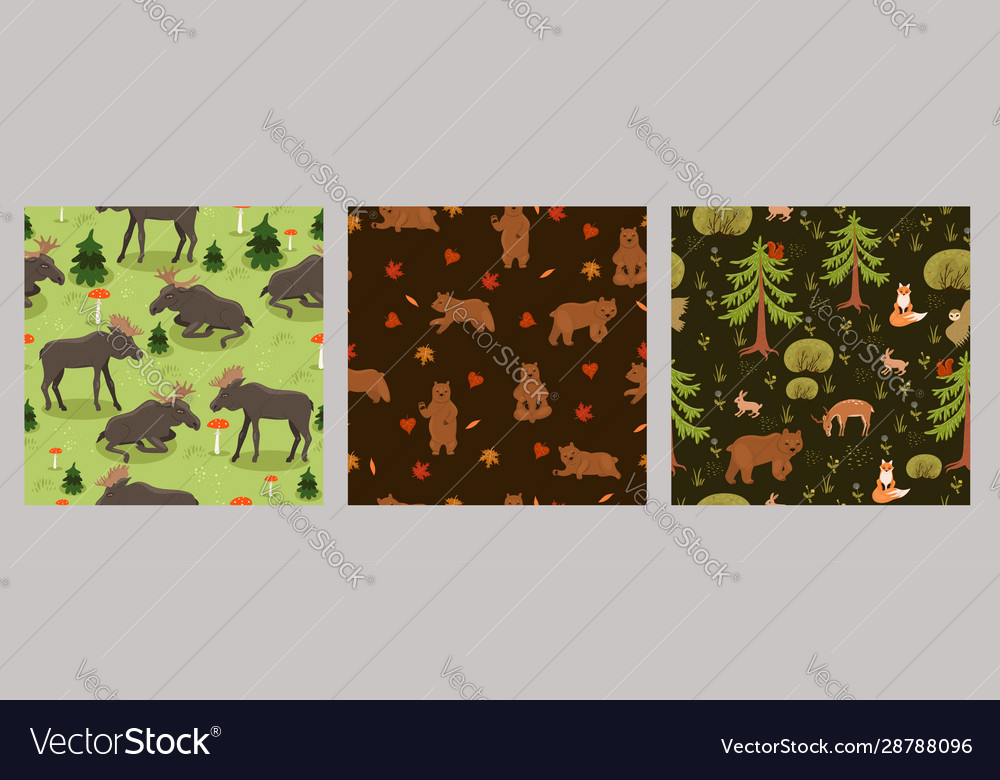 Set seamless patterns with animals