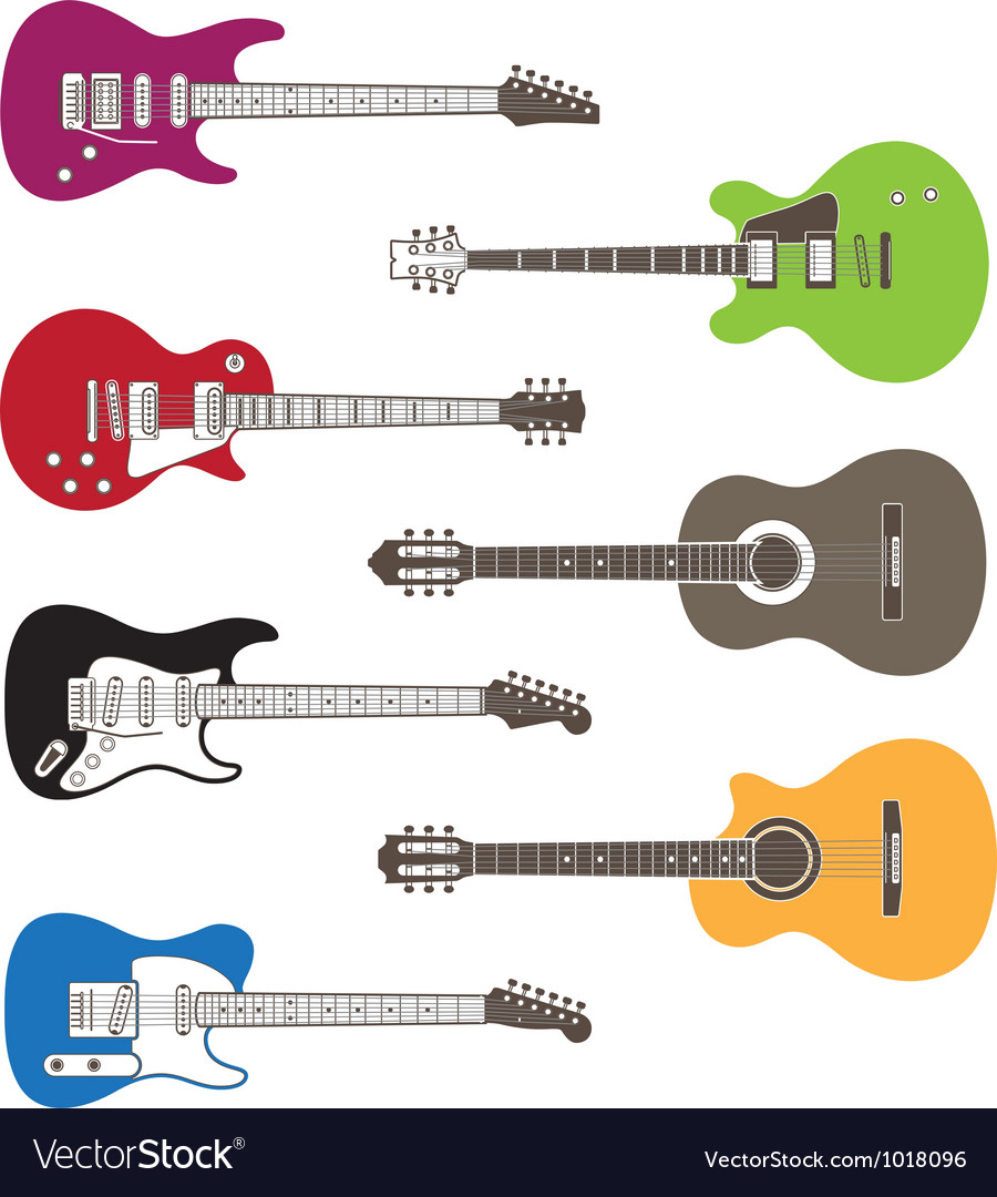 Silhouettes Acoustic And Electric Guitars Vector Image 3739