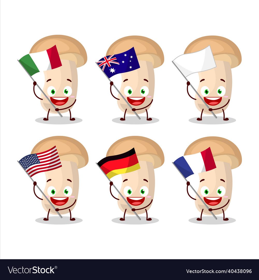 Slice enokitake cartoon character bring the flags Vector Image Slice enokitake cartoon character bring the flags