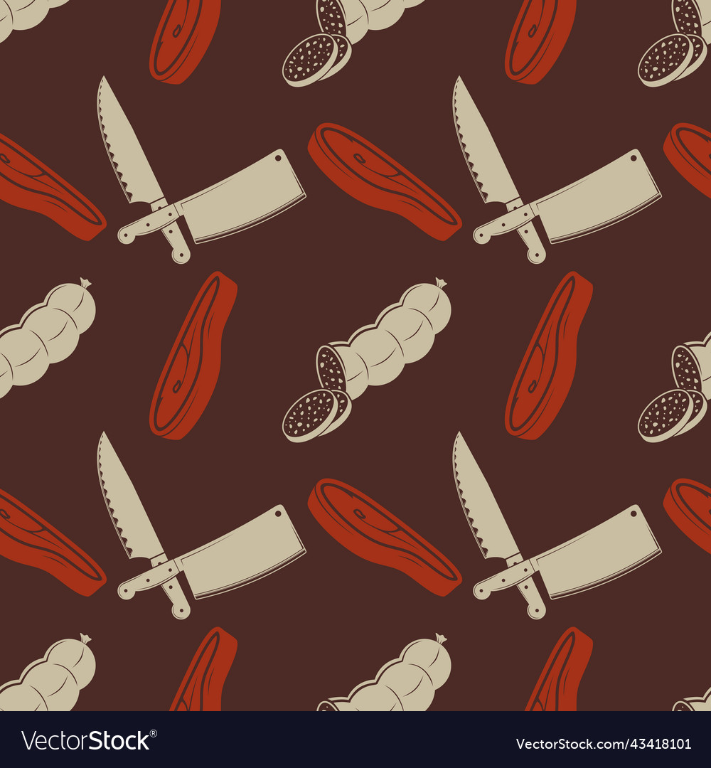 Butcher shop seamless pattern with sausage