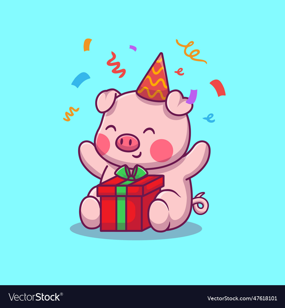 Cute pig birthday party cartoon Royalty Free Vector Image