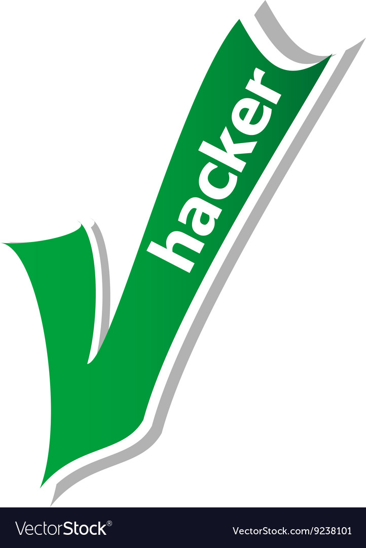 Hacker word on green check mark symbol and icon