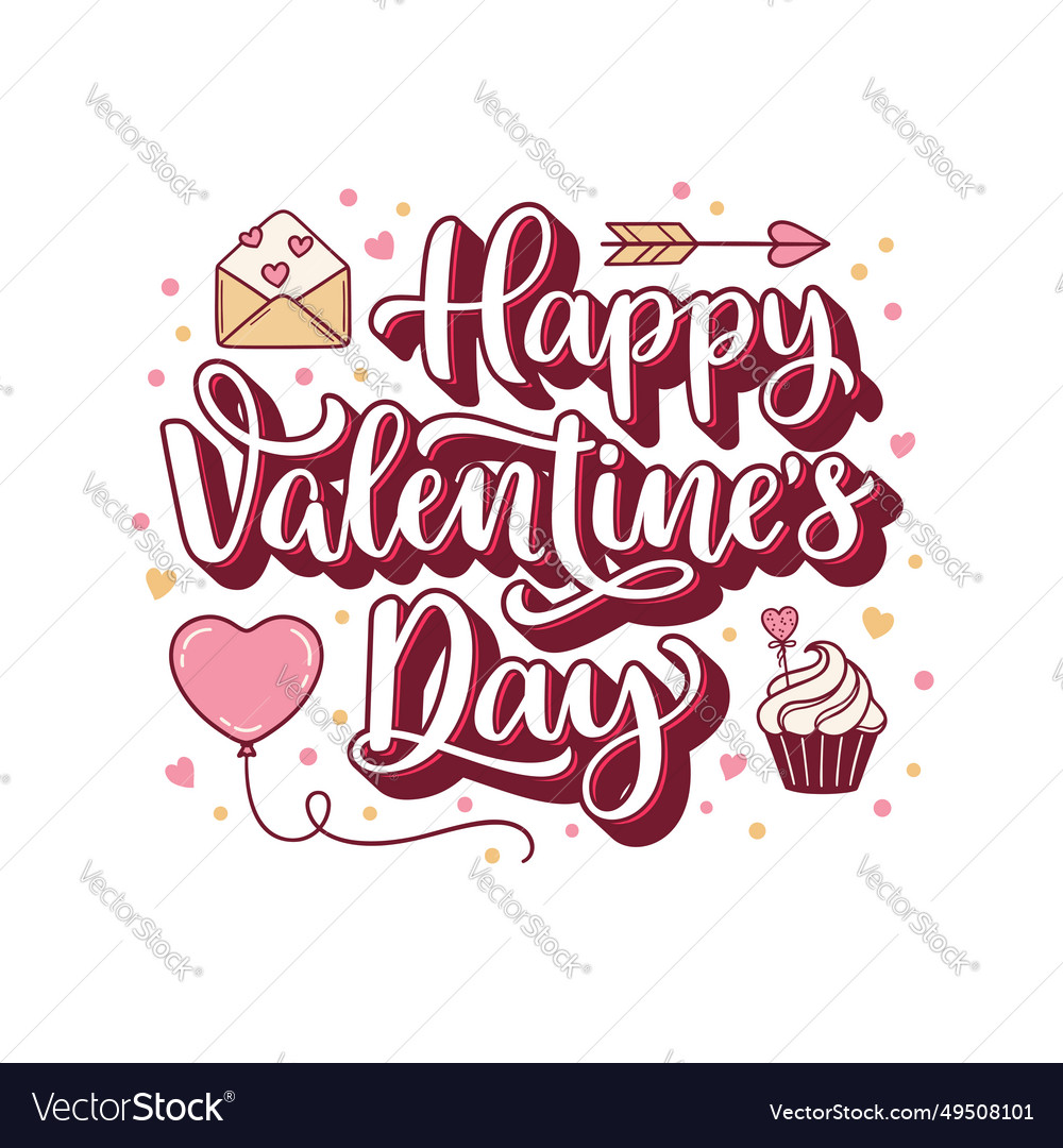 Happy valentines day hand lettering Royalty Free Vector