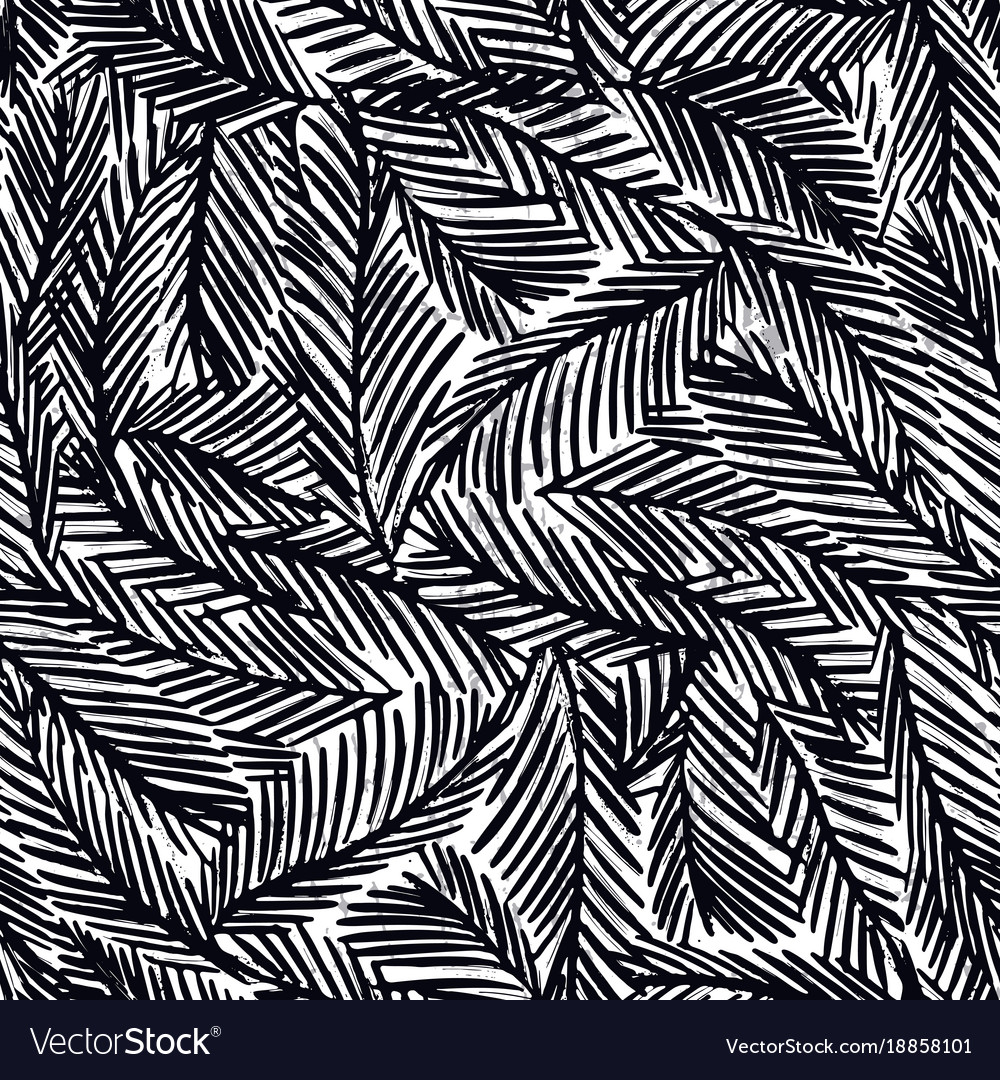 Ink hand drawn seamless pattern with fir tree