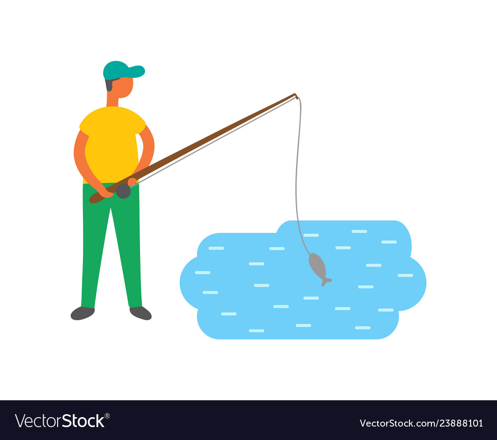 Male fishing in lake isolated fisher rod Vector Image