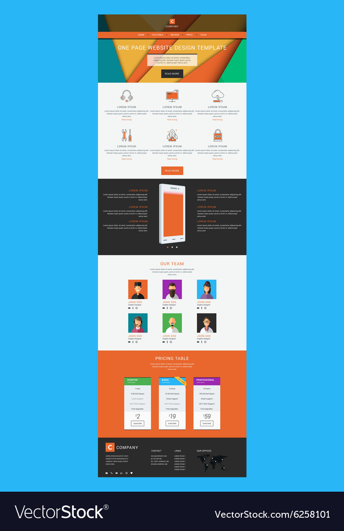 One page website design template in flat style