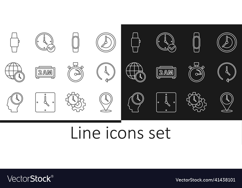Set line location with clock smartwatch vector image Set line location with clock smartwatch