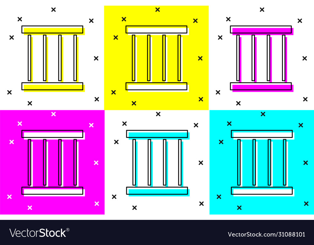Set prison window icon isolated on color