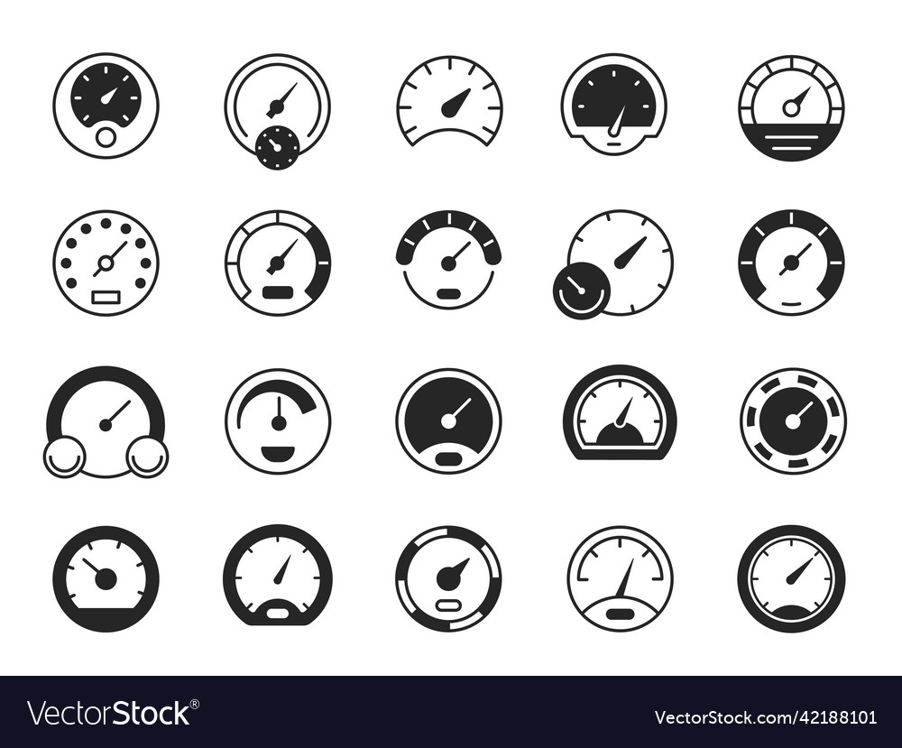 Speedometer black icons speed dashboard gauge Vector Image