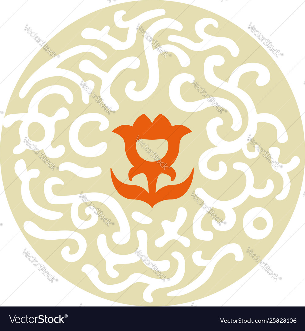 Arabesque ornament with a central orange flower Vector Image